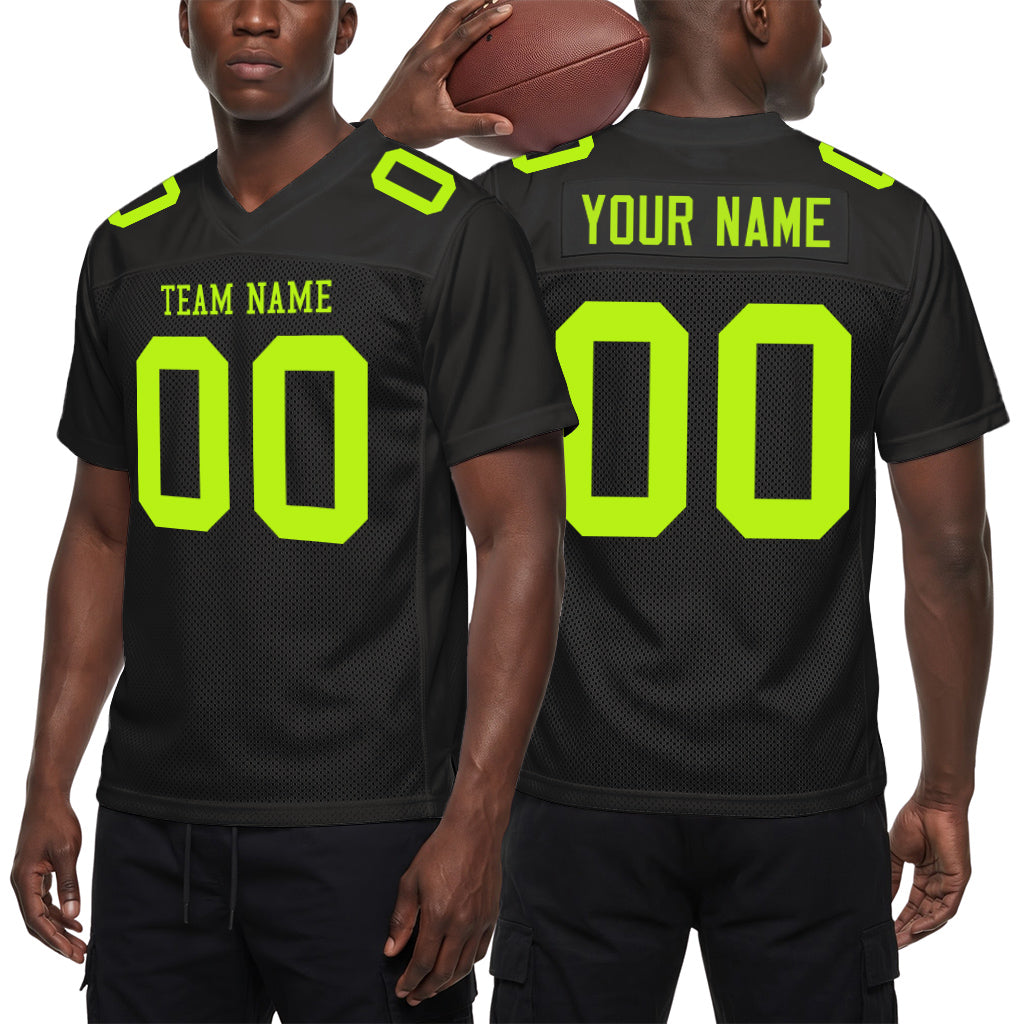 Custom Black Neon Green Mesh Football Jersey