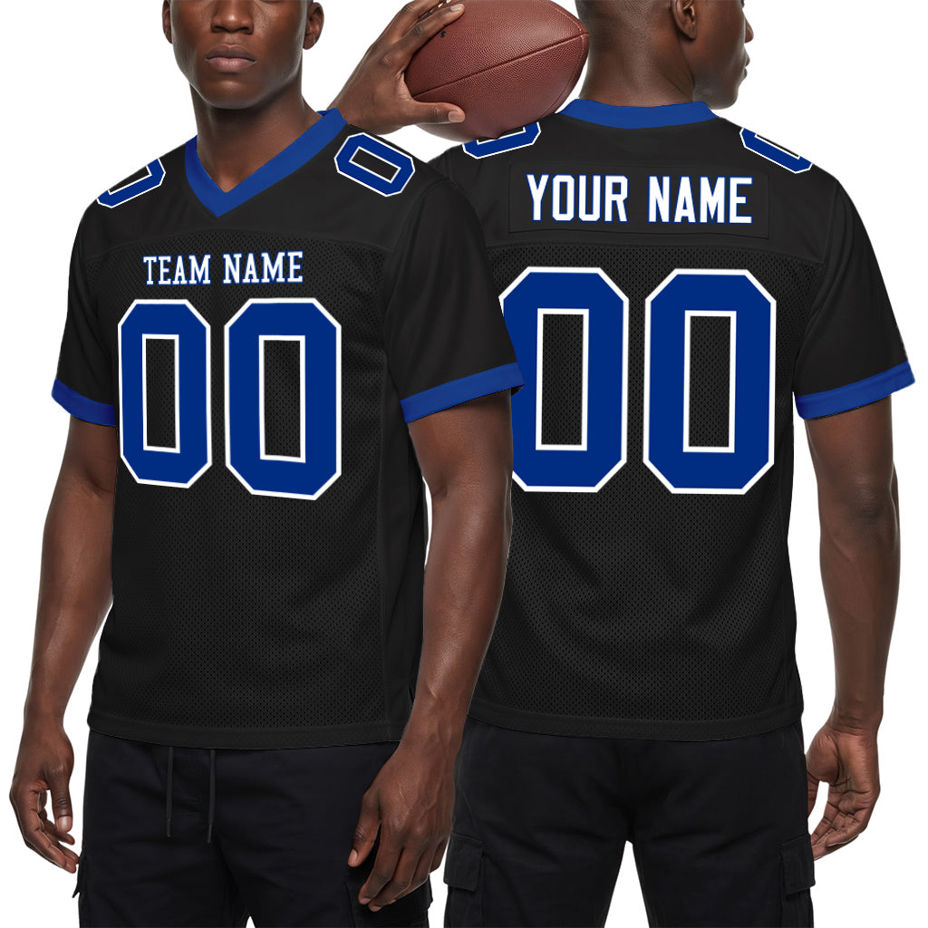 Custom Black Royal-White Mesh Football Jersey
