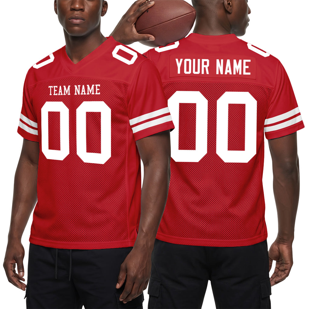 Custom Red White Mesh Football Jersey