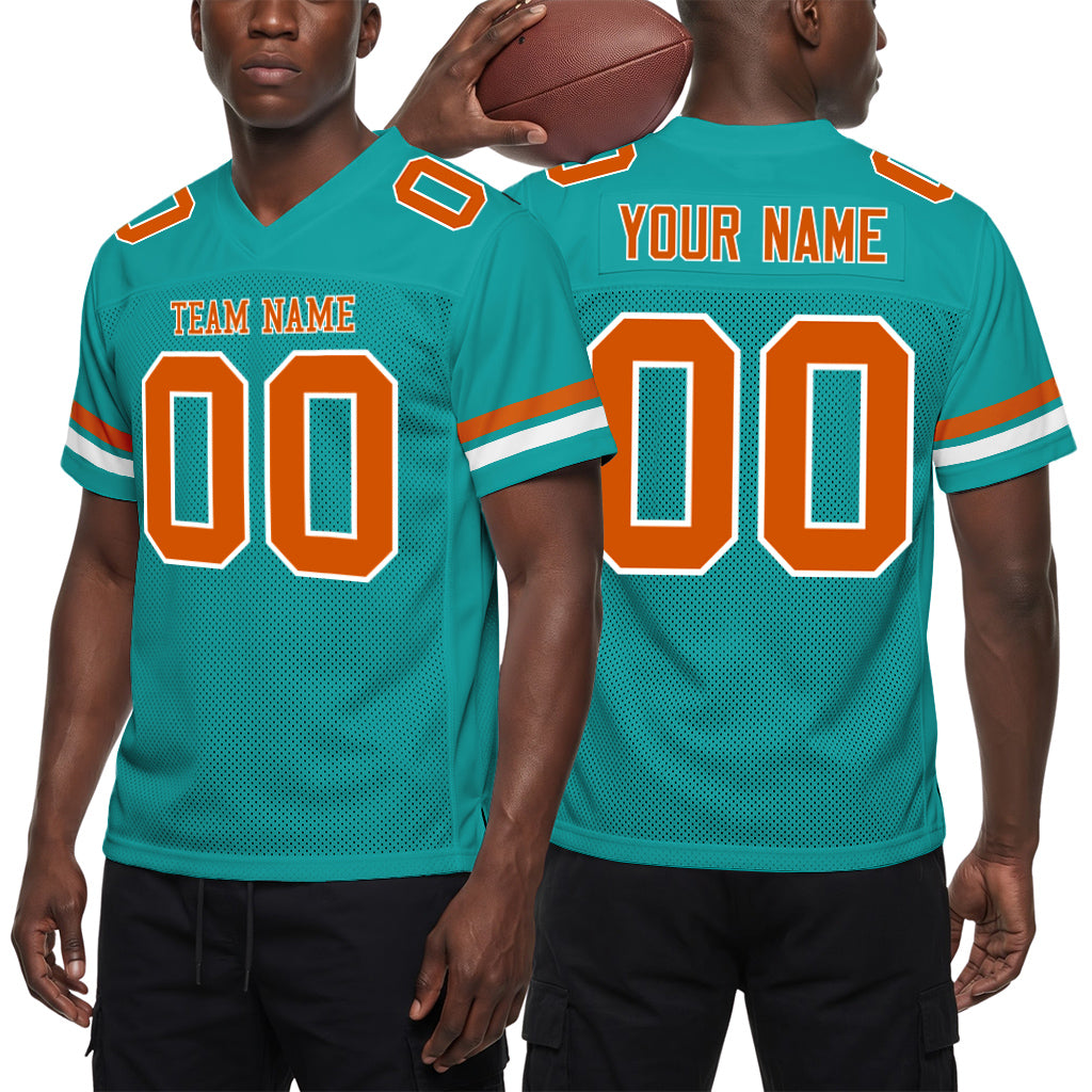 Custom Aqua Texas Orange-White Custom Name Mesh Football Jersey