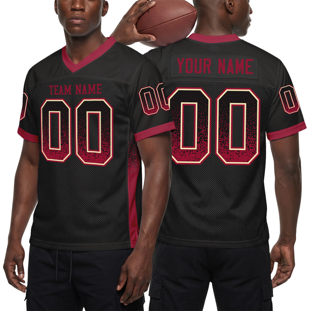 Custom Black Crimson-Cream Mesh Drift Fashion Mesh Football Jersey