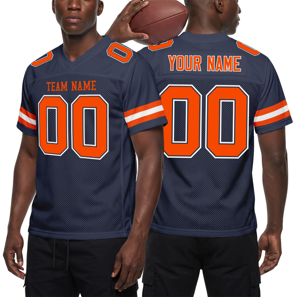 Custom Navy Orange-White Mesh Football Jersey