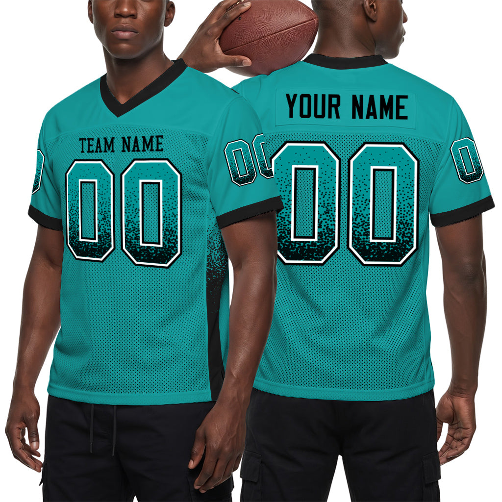 Custom Aqua Black-White Mesh Drift Fashion Football Jersey