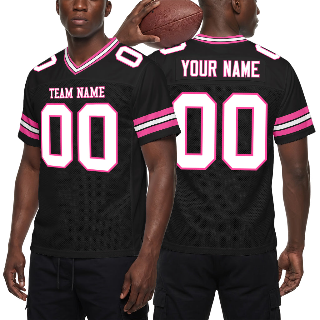 Custom Black White-Pink Mesh Football Jersey