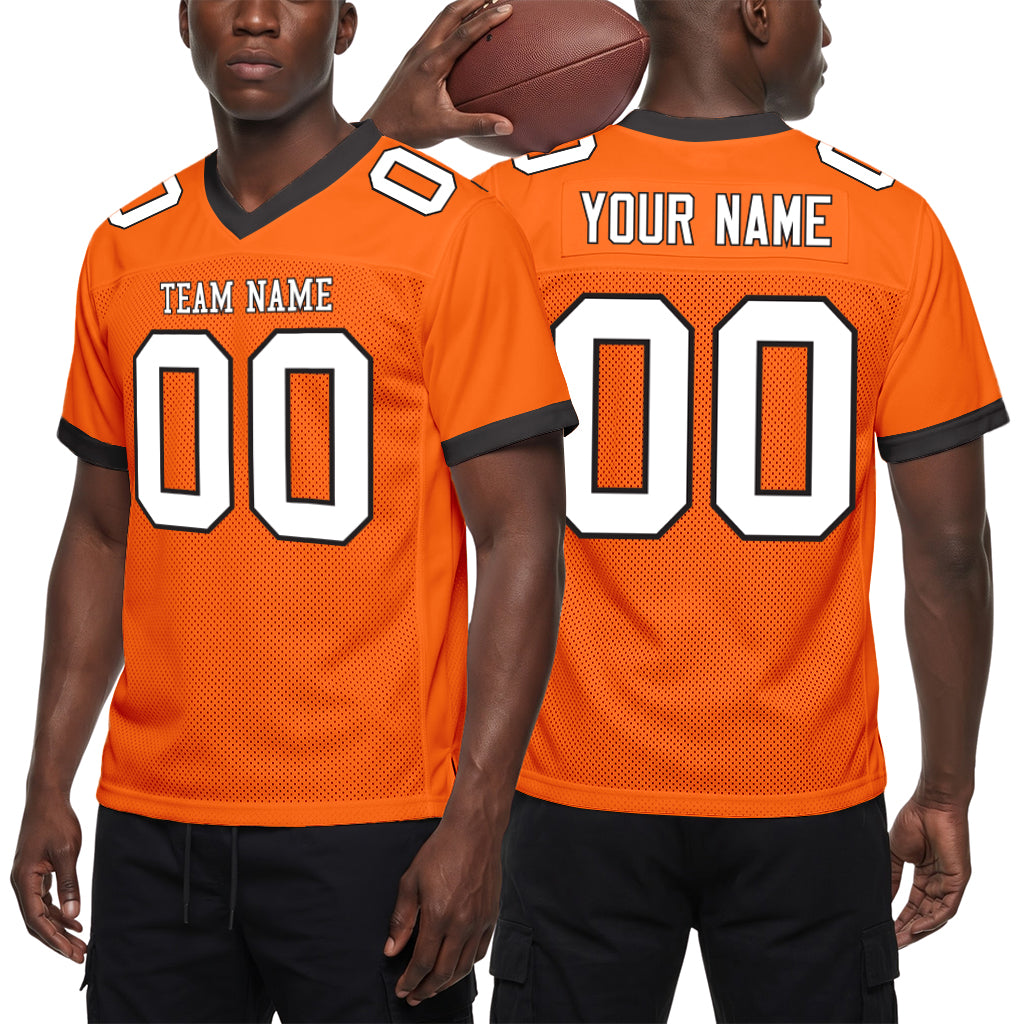 Custom Orange White-Black Mesh Football Jersey