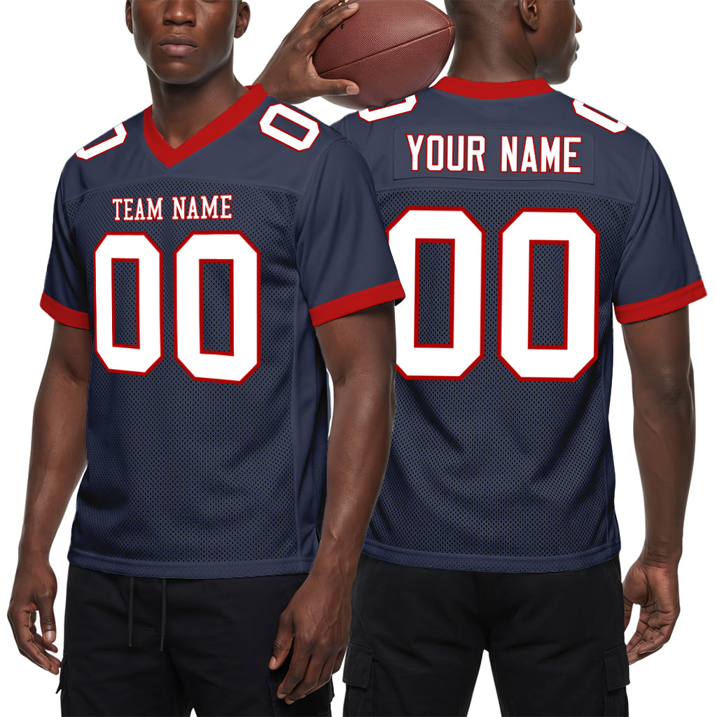 Custom Navy White-Red Mesh Football Jersey