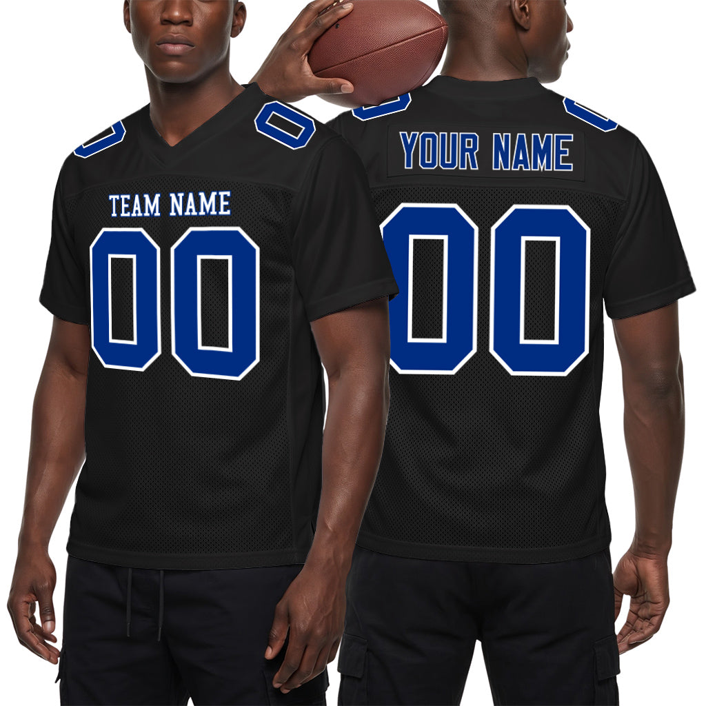 Custom Black Royal-White Mesh Football Jersey