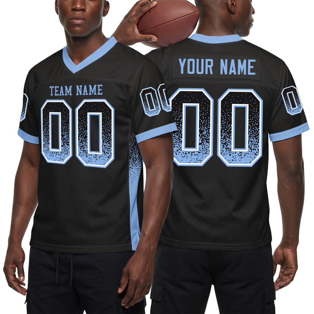 Custom Black Light Blue-White Mesh Drift Fashion Mesh Football Jersey