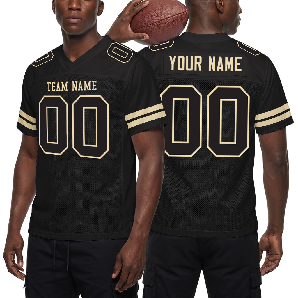 Custom Black Black-Cream Mesh Football Jersey
