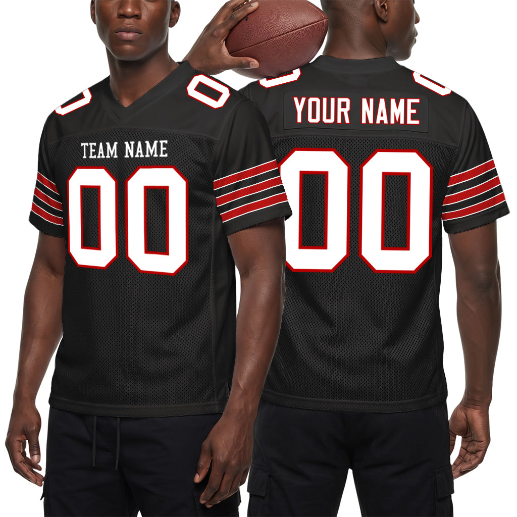 Custom Black White-Scarlet Custom Name Mesh Football Jersey
