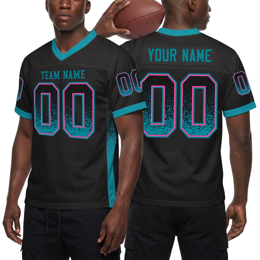 Custom Black Teal-Pink Mesh Drift Fashion Mesh Football Jersey
