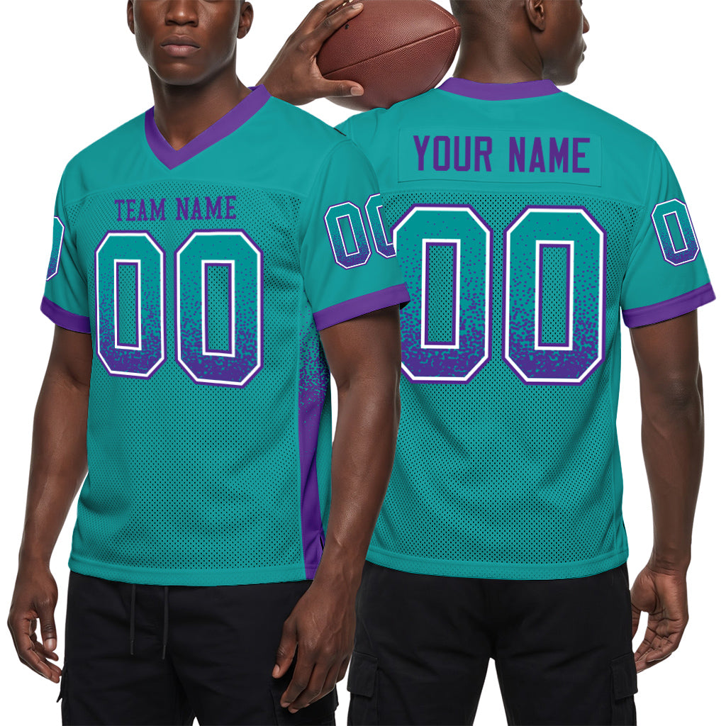 Custom Aqua Purple-White Mesh Drift Fashion Football Jersey