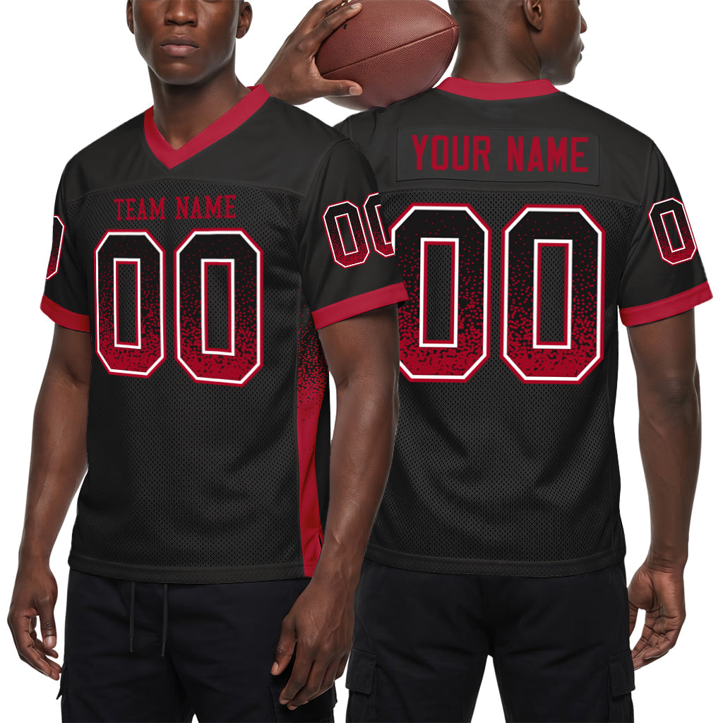 Custom Black Red-Gray Mesh Drift Fashion Mesh Football Jersey