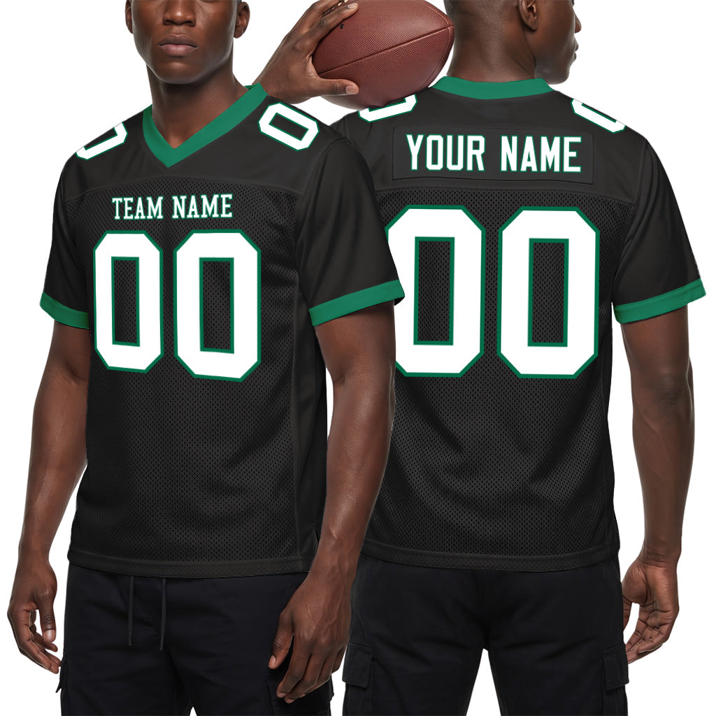 Custom Black White-Kelly Green Mesh Football Jersey