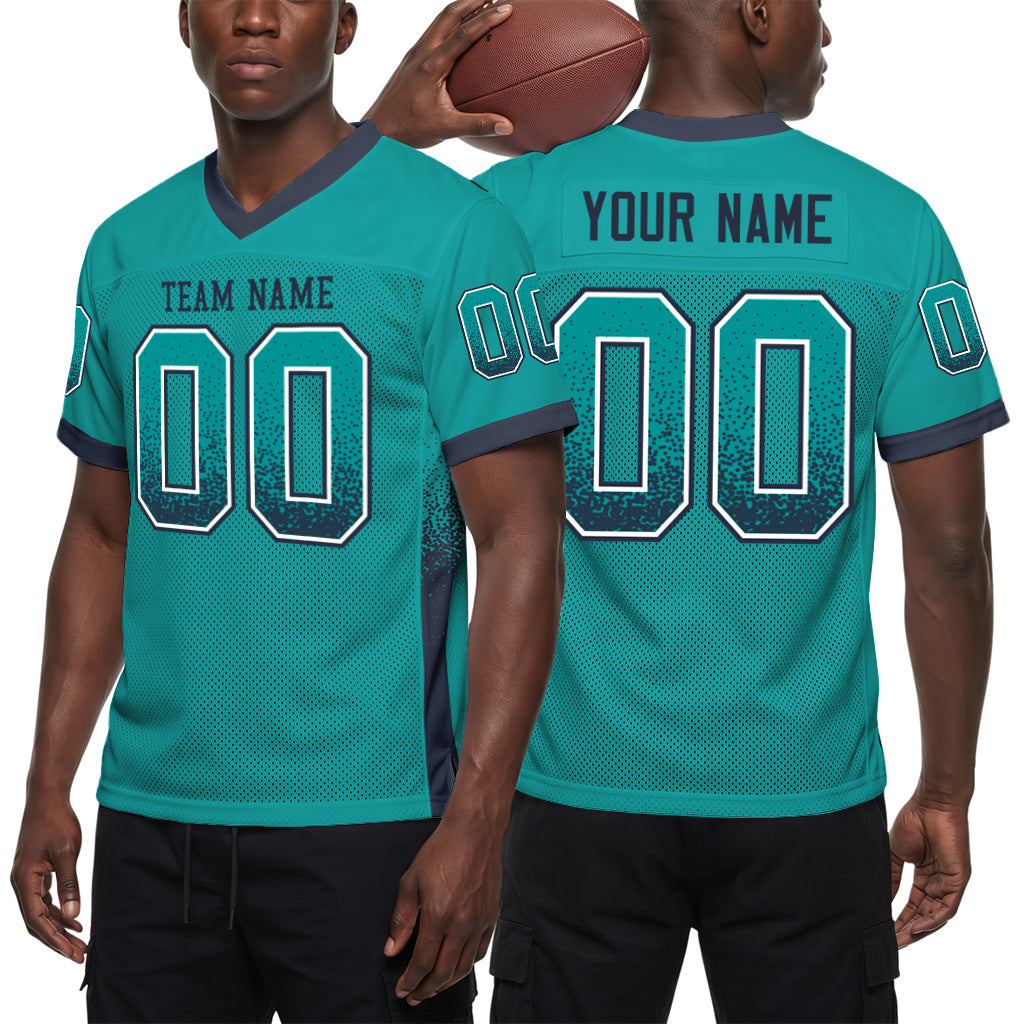Custom Aqua Navy-White Mesh Drift Fashion Football Jersey