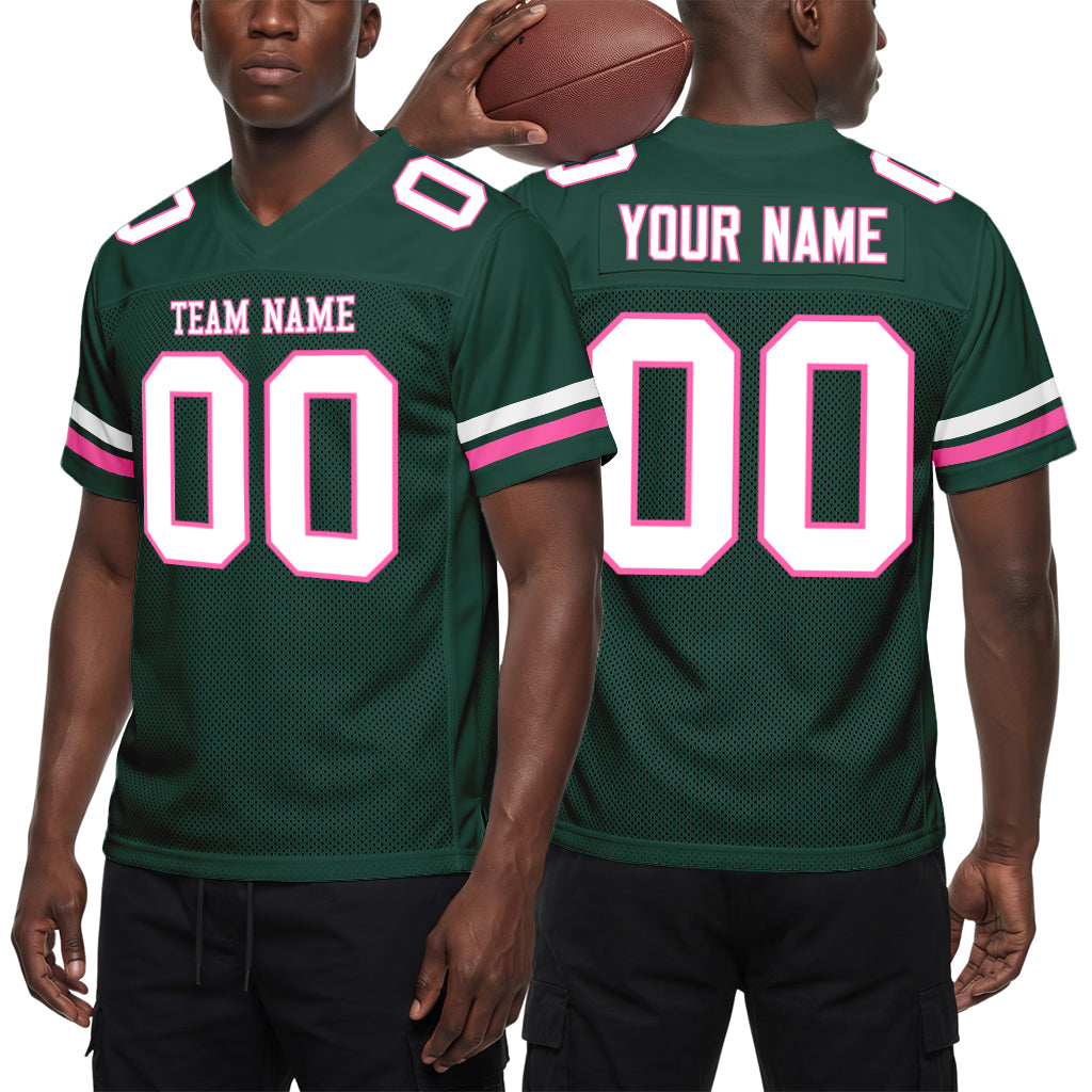 Custom Green White-Pink Mesh Football Jersey