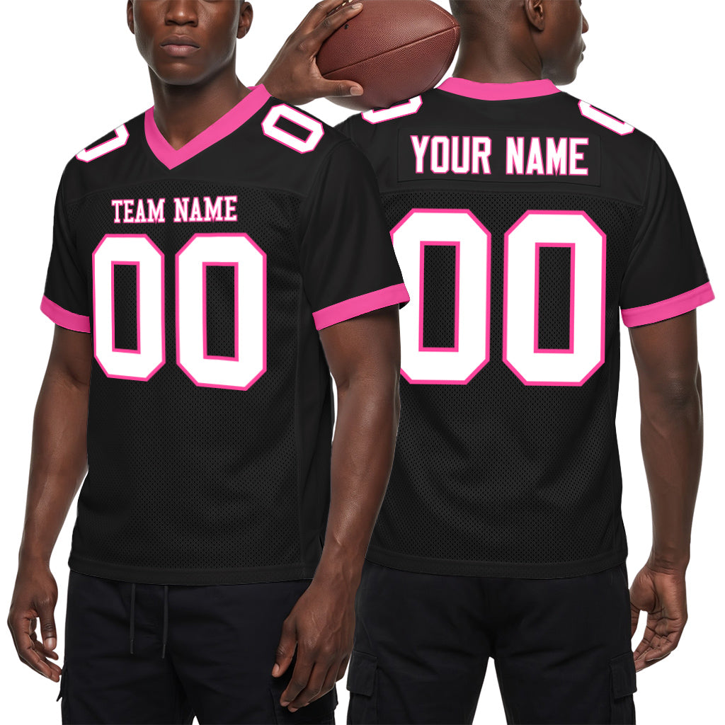 Custom Black White-Pink Mesh Football Jersey