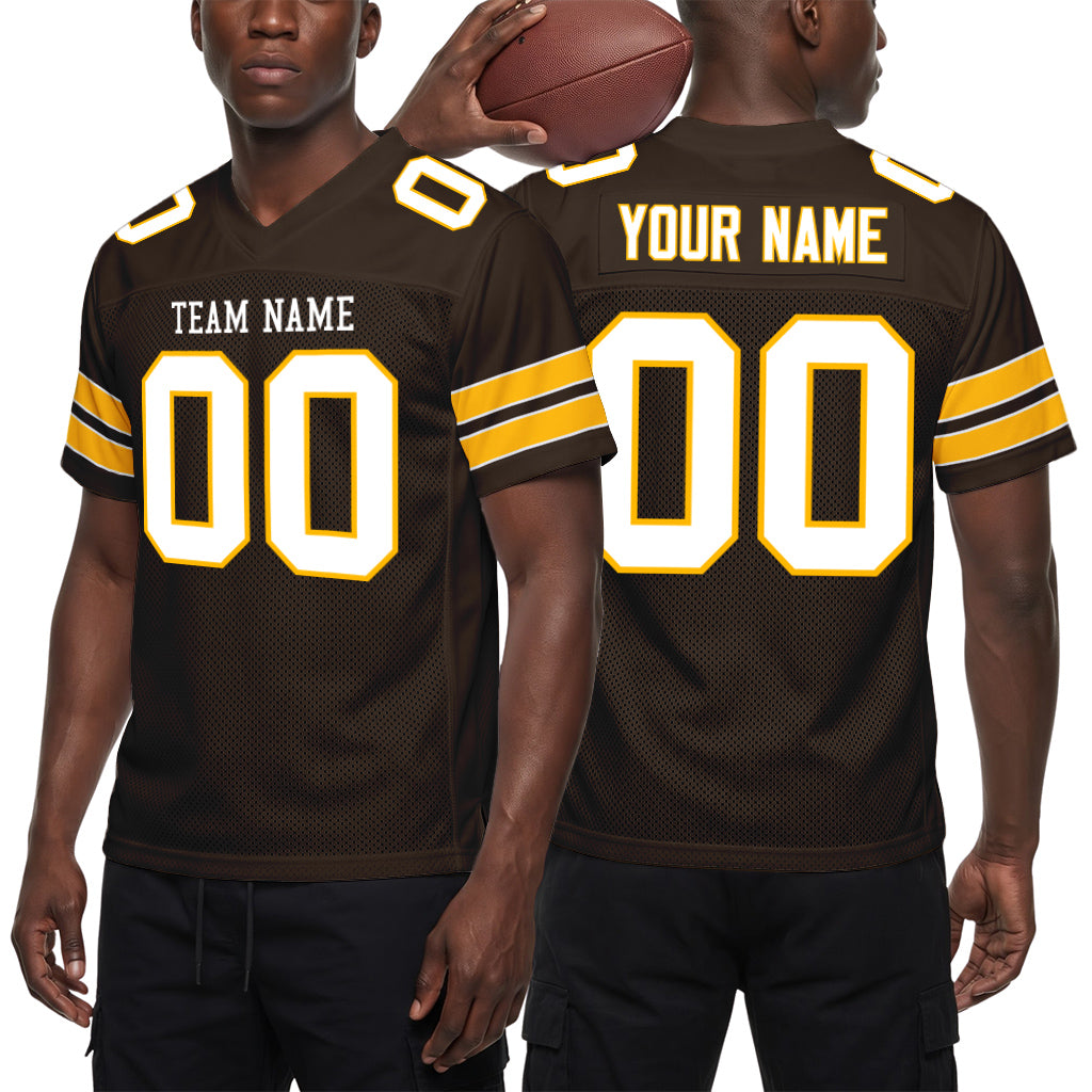 Custom Brown White-Gold Football Jersey