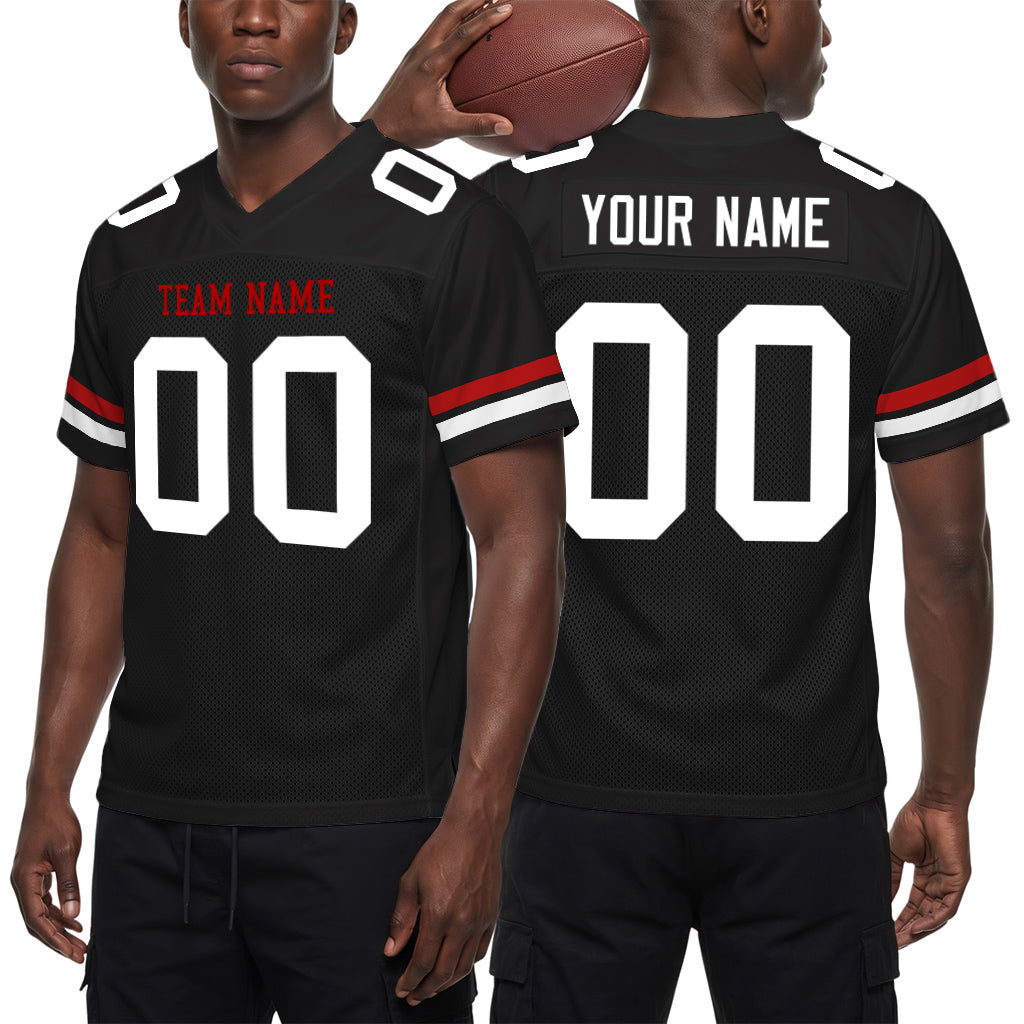 Custom Black White-Red Mesh Football Jersey