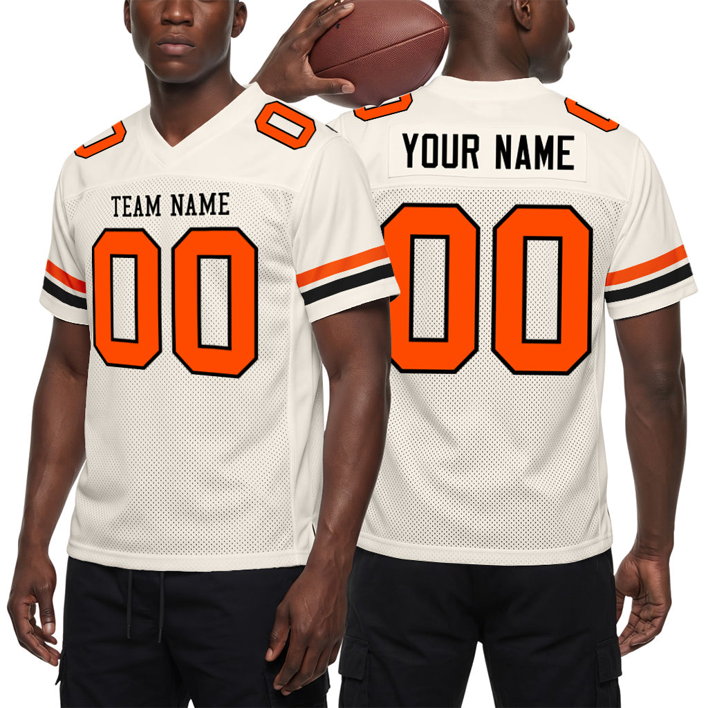 Custom Cream Orange-Black Mesh Football Jersey