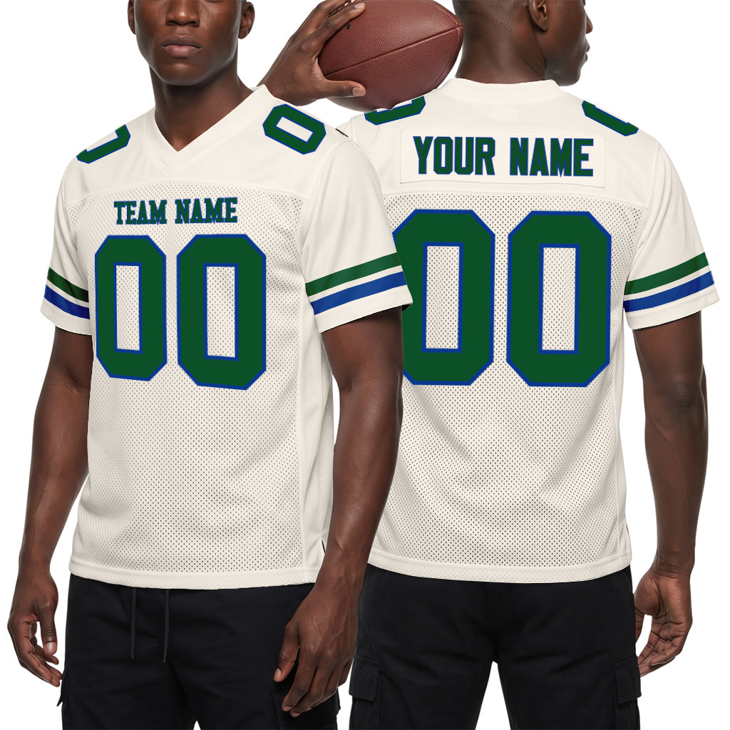 Custom Cream Green-Royal Mesh Football Jersey