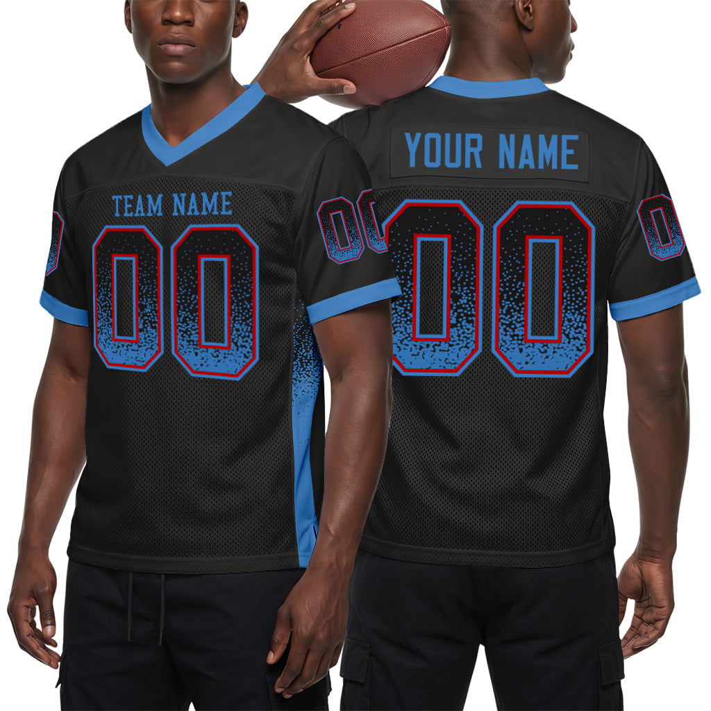 Custom Black Powder Blue-Red Mesh Drift Fashion Mesh Football Jersey