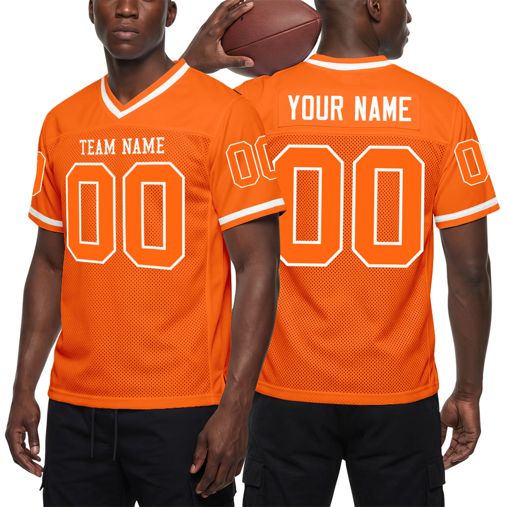 Custom Orange White Mesh Football Jersey