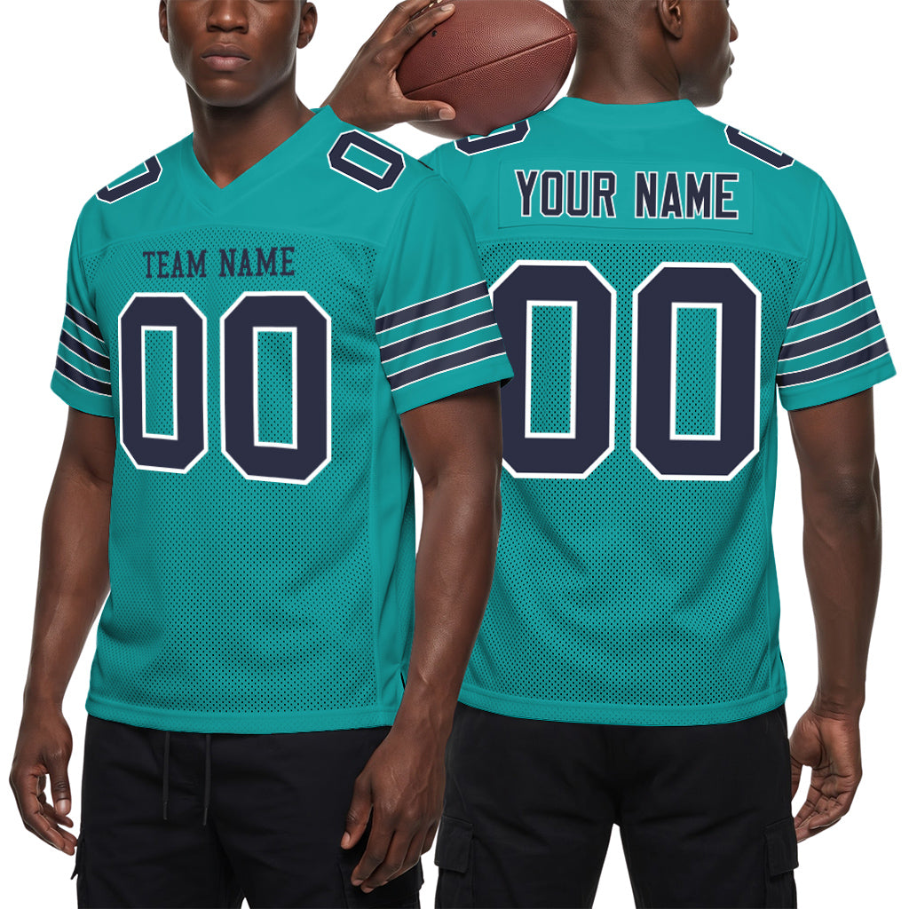 Custom Aqua Navy-White Custom Name Mesh Football Jersey