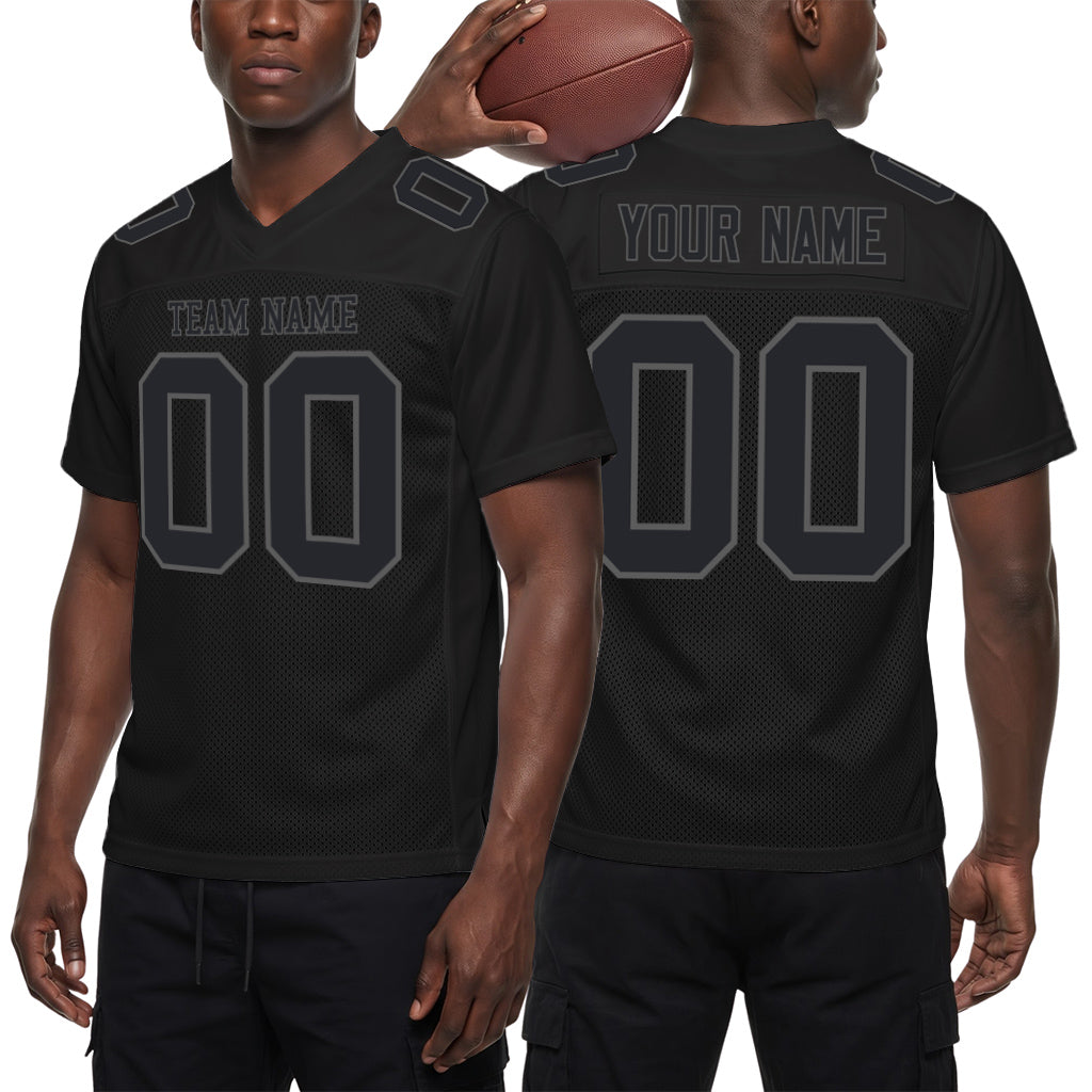 Custom Black Steel Gray Mesh Football Jersey