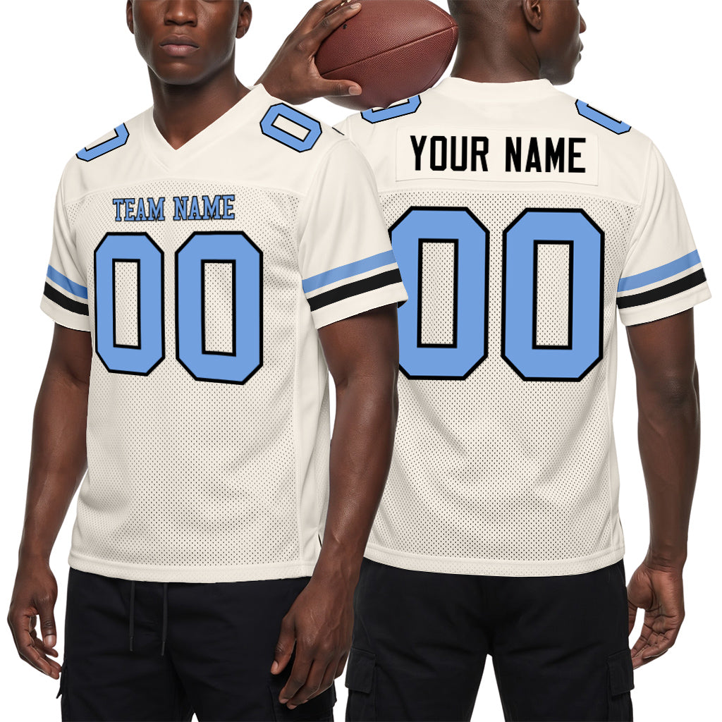 Custom Cream Light Blue-Steel Gray Mesh Football Jersey