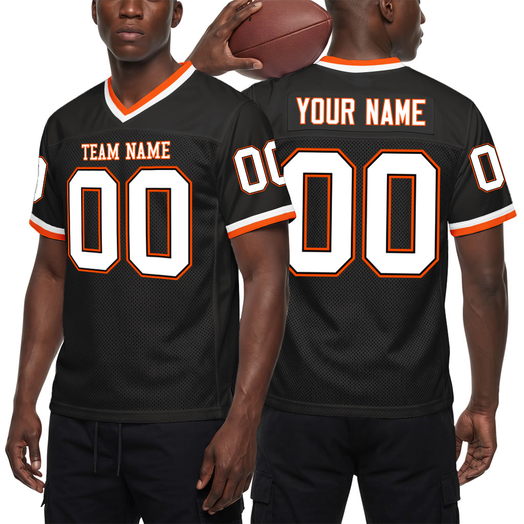 Custom Black White-Orange Mesh Throwback Mesh Football Jersey