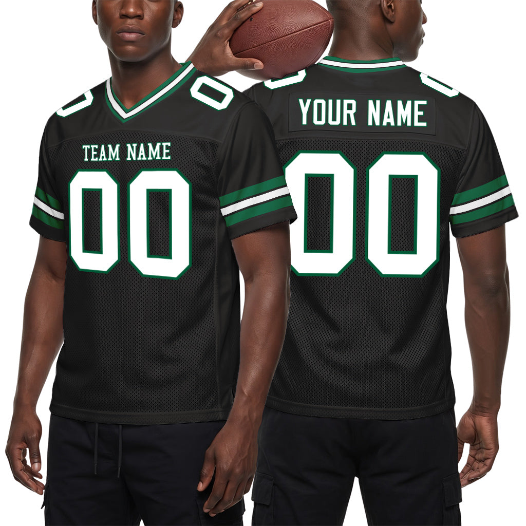 Custom Black White-Kelly Green Mesh Football Jersey