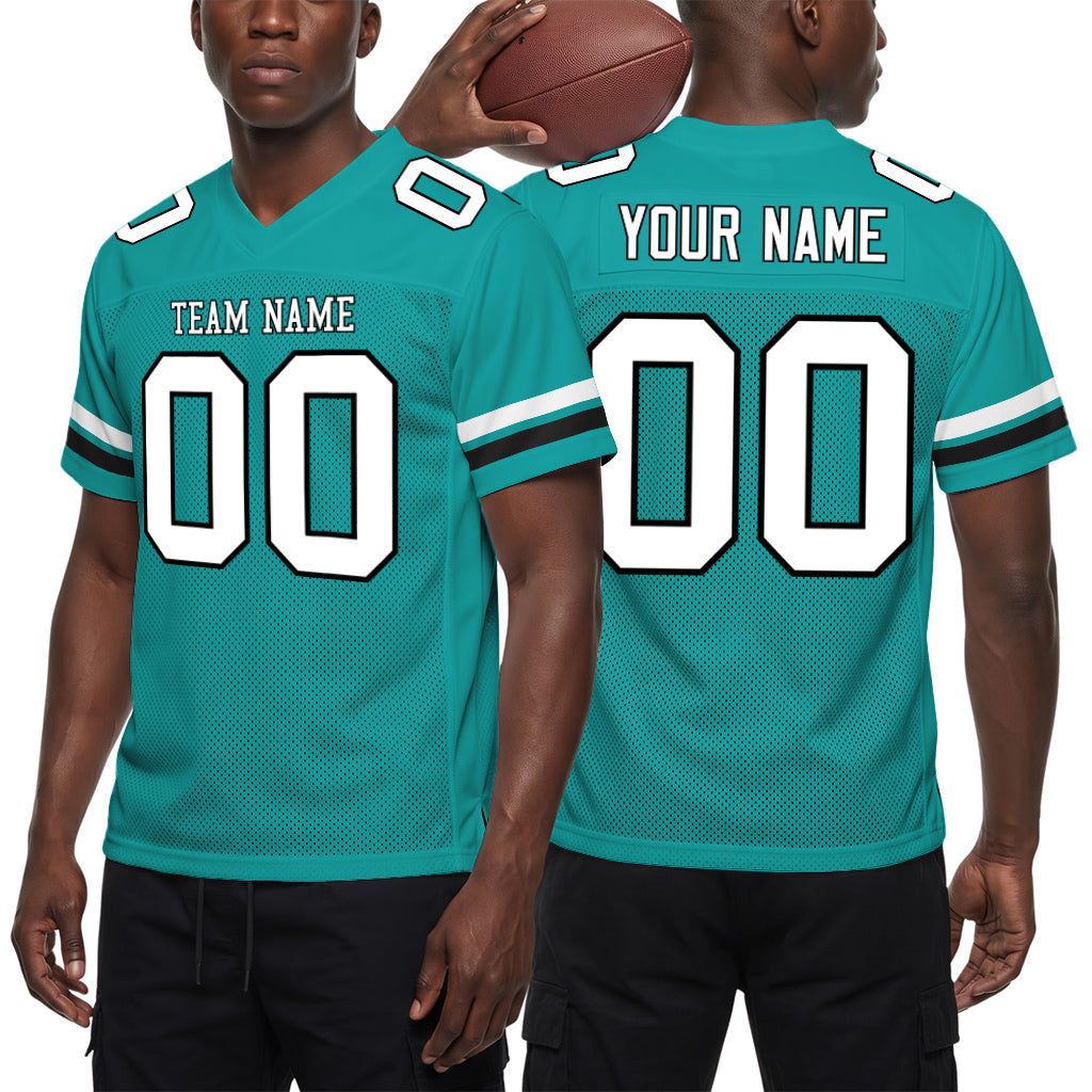 Custom Aqua White-Black Mesh Football Jersey