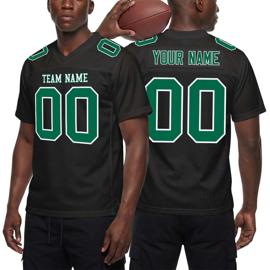 Custom Black Kelly Green-White Custom Name Mesh Football Jersey