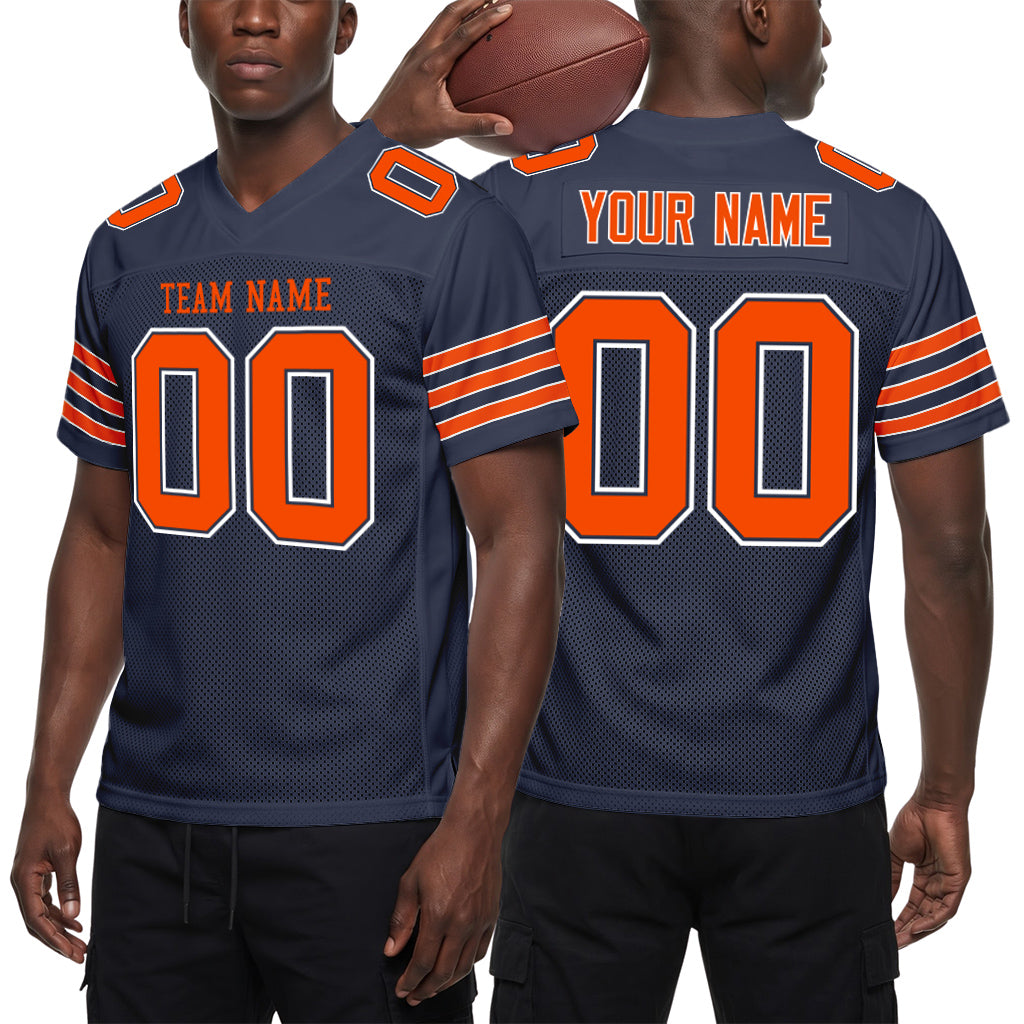 Custom Navy Orange-White Mesh Football Jersey