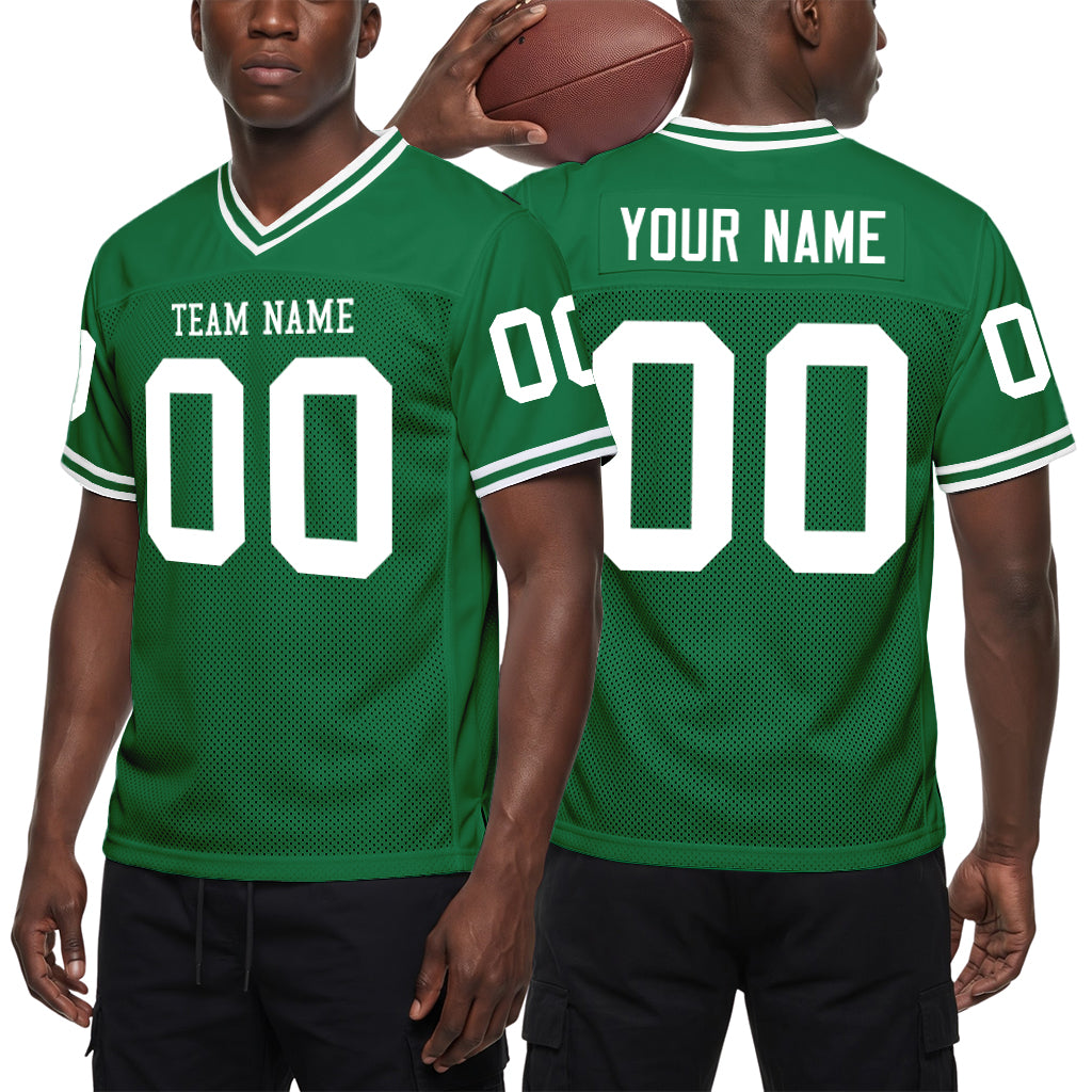 Custom Kelly Green White Mesh Football Jersey