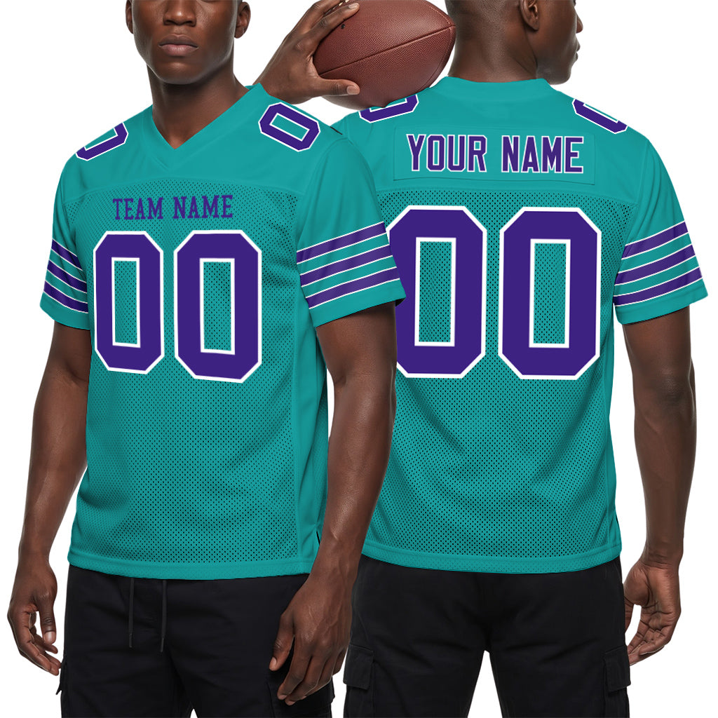 Custom Aqua Purple-White Custom Name Mesh Football Jersey