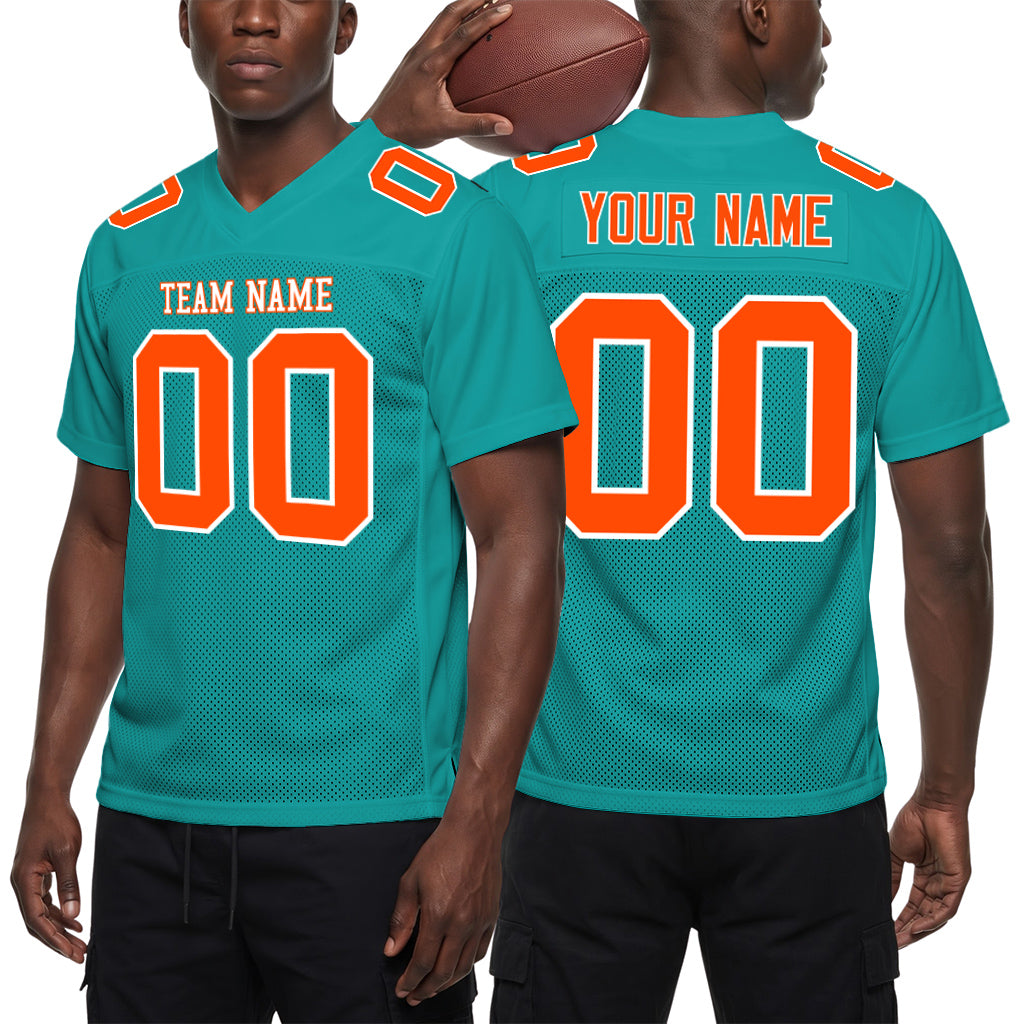 Custom Aqua Orange-White Football Jersey