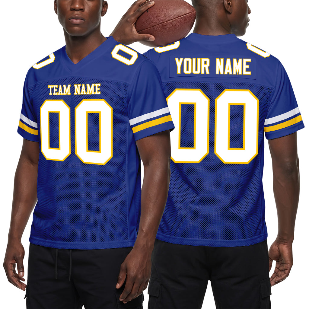 Custom Royal White-Yellow Mesh Football Jersey
