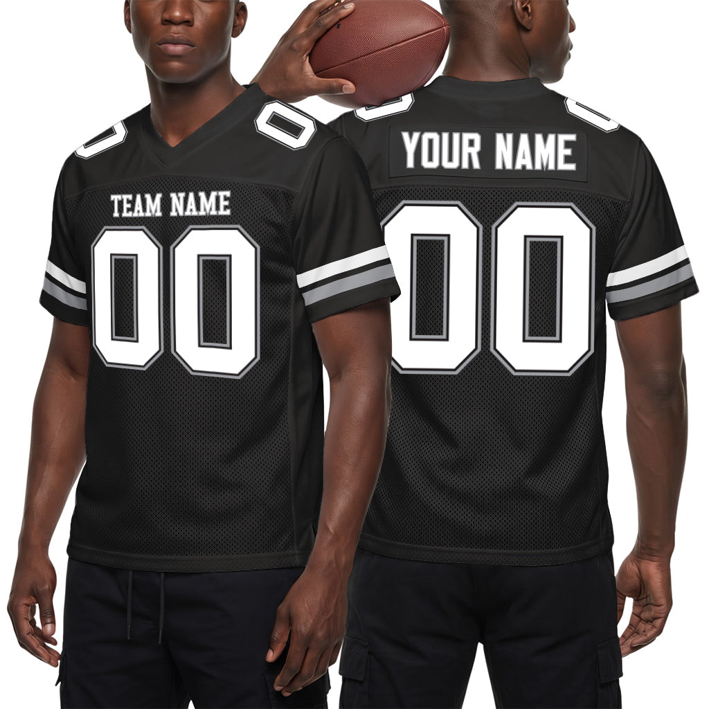 Custom Black White-Gray Custom Name Mesh Football Jersey