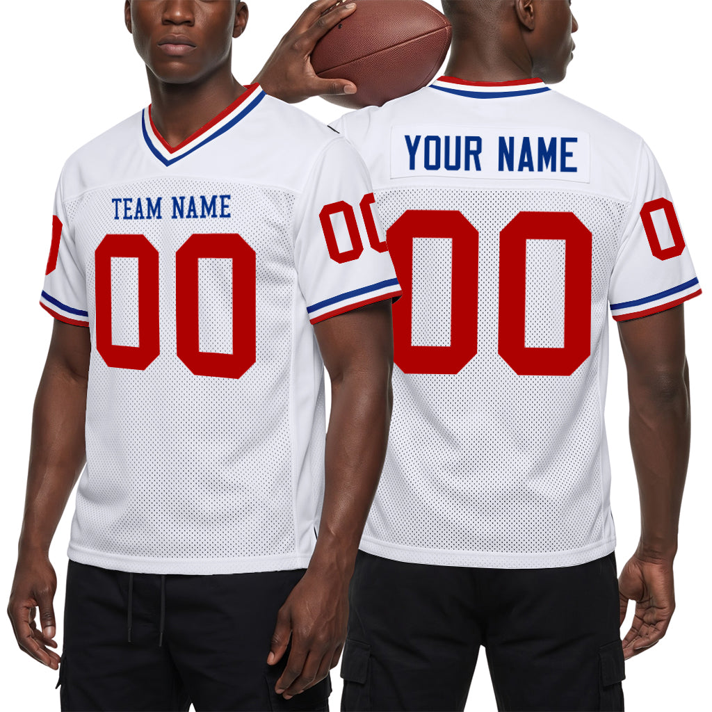 Custom White Red-Royal Mesh Football Jersey