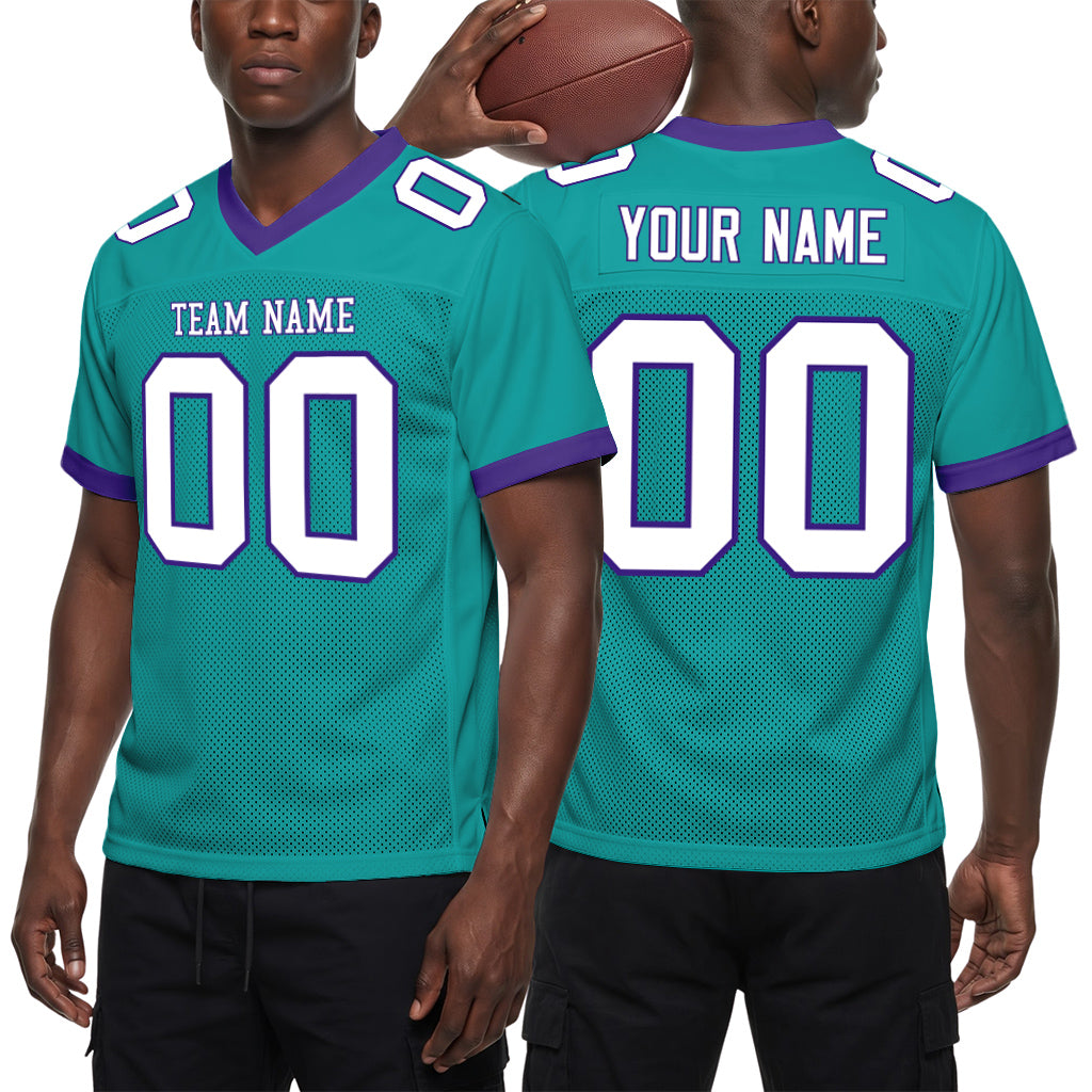 Custom Aqua White-Purple Mesh Football Jersey
