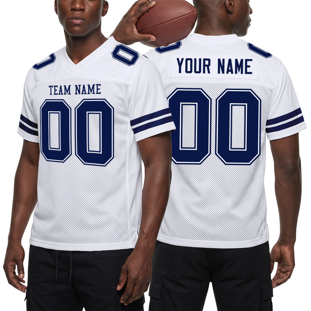 Custom White Navy-White Mesh Football Jersey