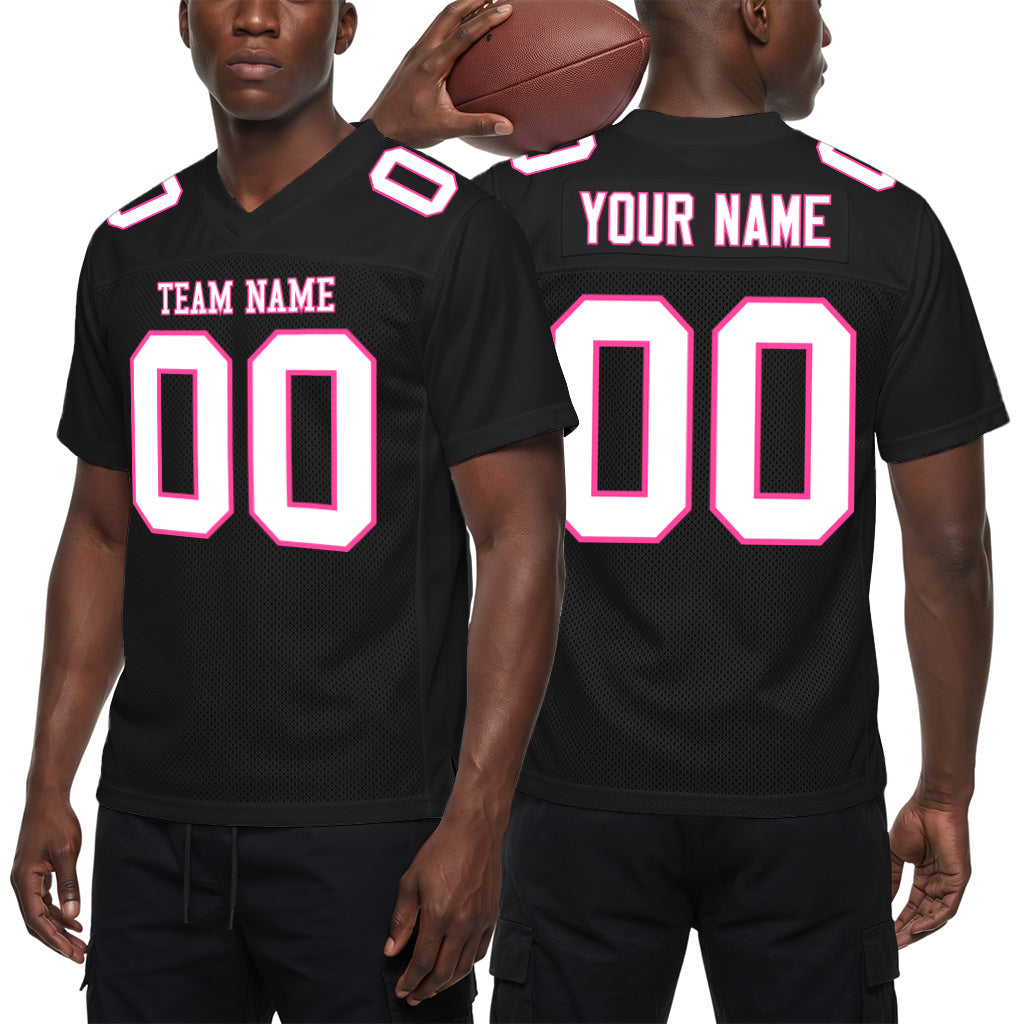 Custom Black White-Pink Mesh Football Jersey