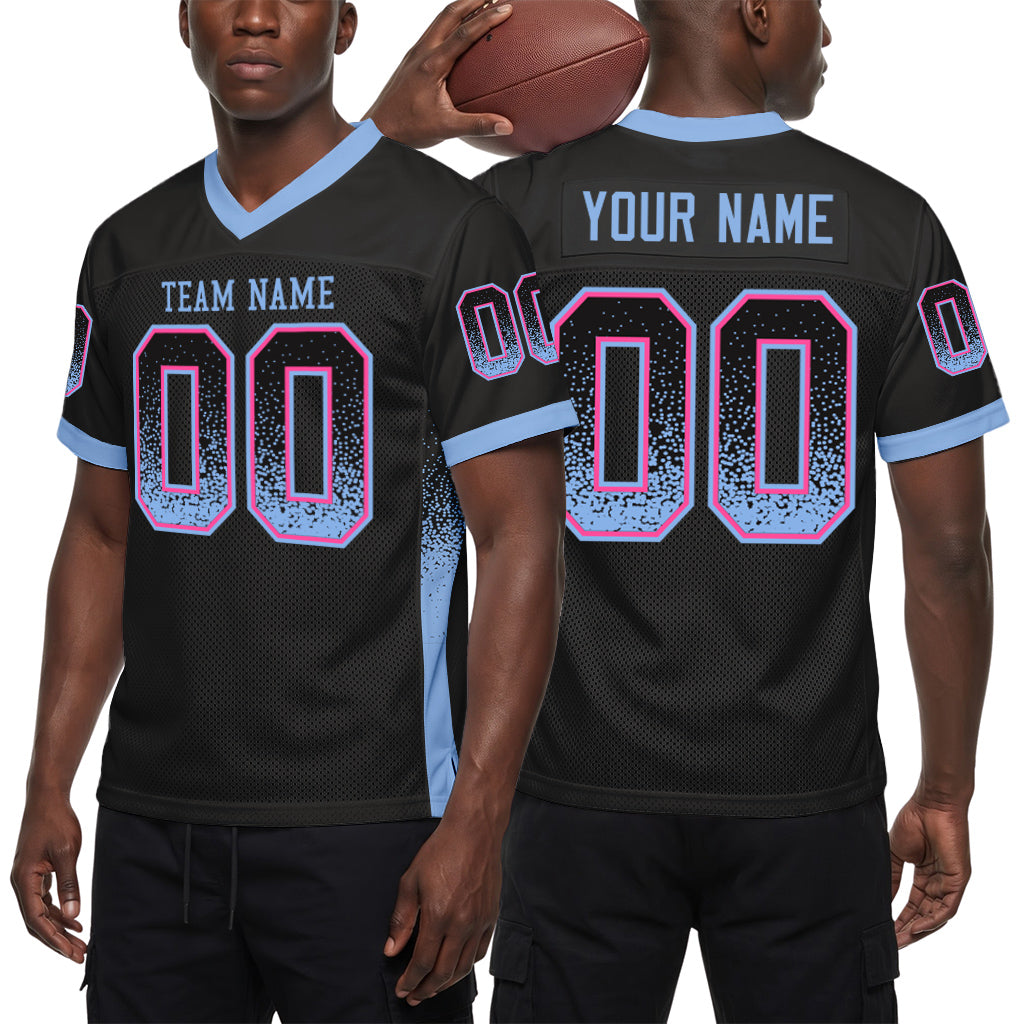 Custom Black Light Blue-Pink Mesh Drift Fashion Mesh Football Jersey