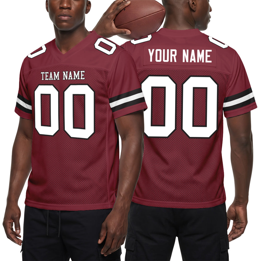 Custom Burgundy White-Black Mesh Football Jersey