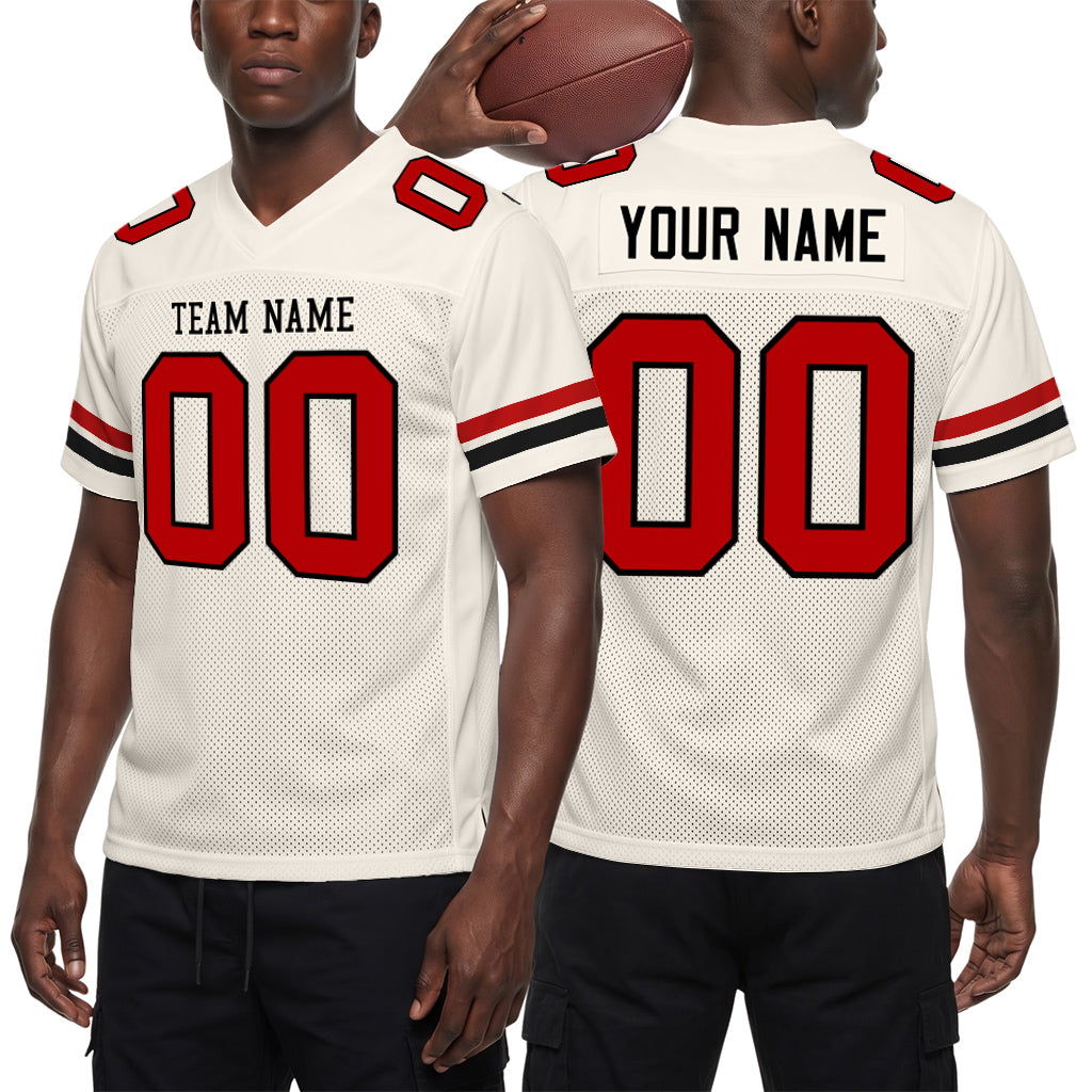 Custom Cream Red-Black Mesh Football Jersey