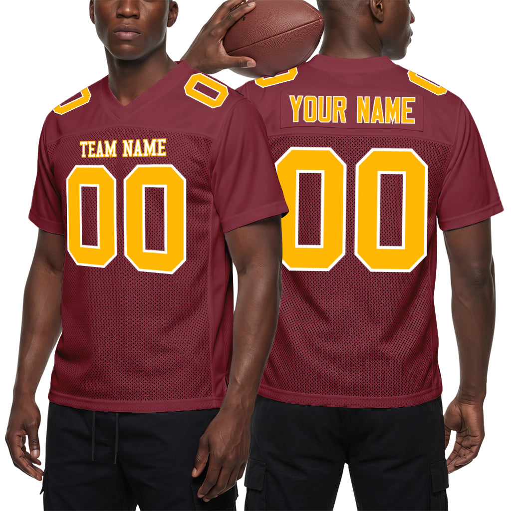 Custom Burgundy Gold-White Football Jersey