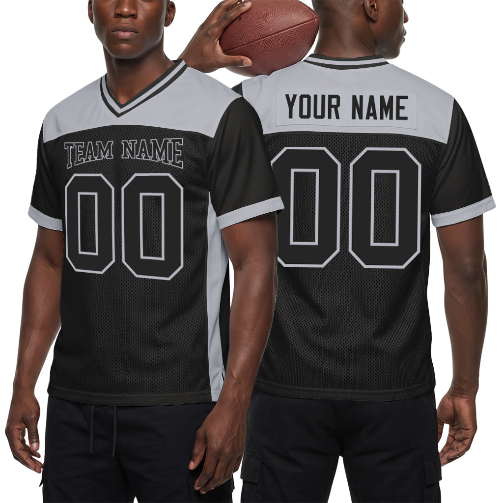 Custom Black Gray Mesh Football Jersey