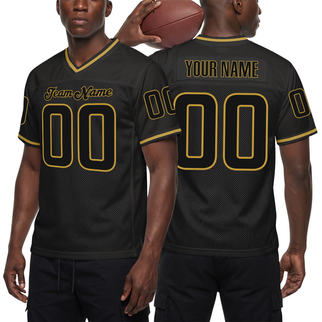 Custom Black Black-Old Gold Mesh Throwback Mesh Football Jersey